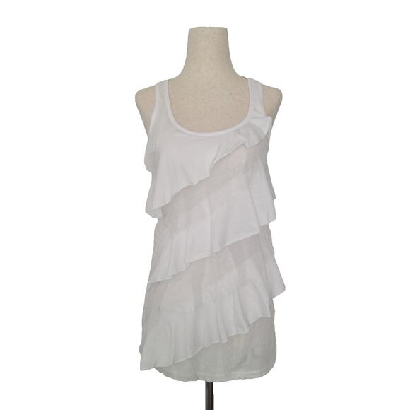 Y2k Color Story Lacey Ruffle Tank Top Size S White Preppy Fairy Ethereal Dainty - Picture 1 of 7